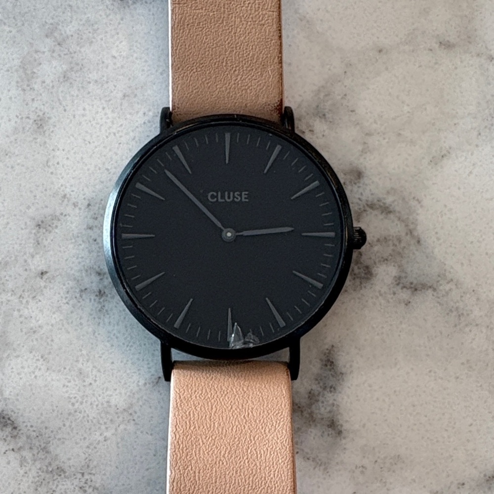 Cluse Black Dial Watch with Tan Strap
